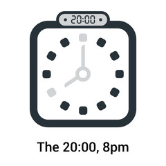 The 20:00, 8pm icon isolated on white background, clock and watch, timer, countdown symbol, stopwatch, digital timer vector icon