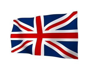 Waving flag of the Great Britain. British flag. United Kingdom of Great Britain and Northern Ireland. State symbol of the UK. 3D illustration