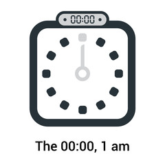 The 00:00, 1 am icon isolated on white background, clock and watch, timer, countdown symbol, stopwatch, digital timer vector icon