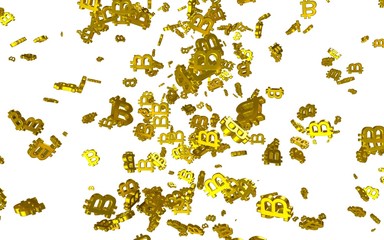 Digital currency symbol Bitcoin on a white background. Fall of bitcoin. Cryptocurrency graph on virtual screen. Business, Finance and technology concept. 3D illustration