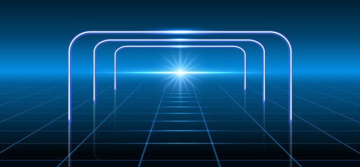 Fantastic background with neon star and space portal into another dimension