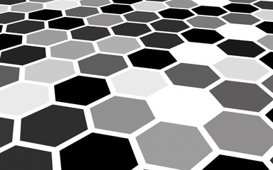 White honeycomb with a gradient color. Perspective view on polygon look like honeycomb. Isometric geometry. 3D illustration