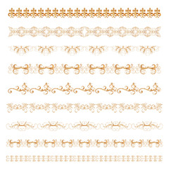 set of ornamental borders of gold color. Vector