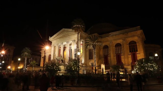 Teatro Massimo at night - Palermo, Sicily, Italy - timelapse 