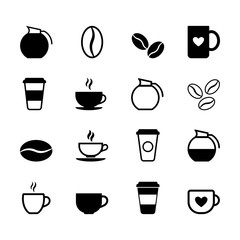 Simple set of flat black coffee icons in vector format - 213712377