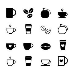 Simple set of flat black coffee icons in vector format - 213712397