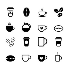 Simple set of flat black coffee icons in vector format - 213712398