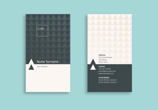 Business Card Layout with Repeating Triangle Elements