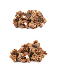 Pile of chocolate muesli isolated