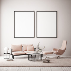 Two posters in hipster interior background,
copy space poster, 3d render, 3d illustration
