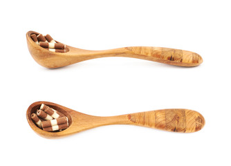 Spoon of chocolate shaving chip isolated