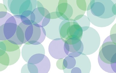 Multicolored translucent circles on a white background. Green tones. 3D illustration