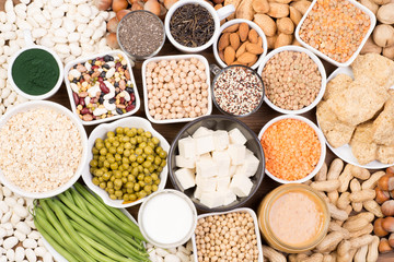 Protein in vegan diet. Food sources of vegan protein - obrazy, fototapety, plakaty