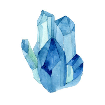 Blue diamond rock jewelry mineral. Isolated illustration element. Geometric quartz polygon crystal stone mosaic shape amethyst gem.
