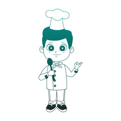 Cute chef boy cartoon with utensils vector illustration graphic design