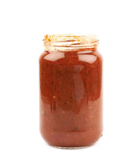 Jar of marinara tomato sauce isolated