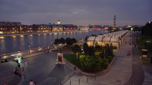 Moscow, the Crimean bridge and the embankment. Summer evening