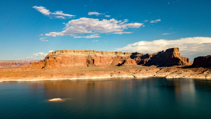 Aerial view of Lake Powell near Navajo Moutain, San Juan River in Glen Canyon with clear, beautiful...