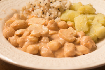 Chickpea stroganoff. Vegetarian food.