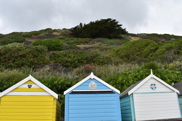 Fototapeta na wymiar Bournemouth - Beach huts at Middle Chine, Bournemouth in June, England, 2018