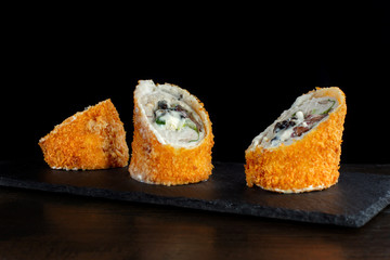 Rolls with chicken and prunes. In breaded-2