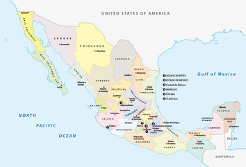 mexico administrative and political vector map