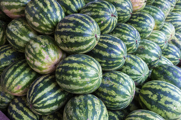 Pará, Brazil. Watermelons displayed at a street fair in the Amazon.