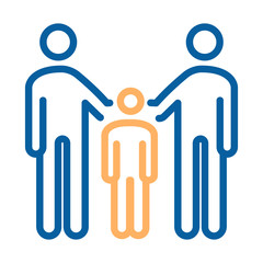 Family with parents and kid icon. Vector thin line illustration. For concepts of family union, adopting a child, same sex parenting, orphanage, custody of minor child in a divorce