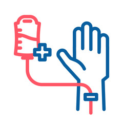 Blood donation donor icon. Vector thin line illustration with human hand and arm sharing blood. Healthy person blood transfusion. Medical and charity subject