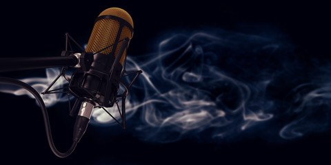 Fototapeta na wymiar microphone in studio at background 3d illustration