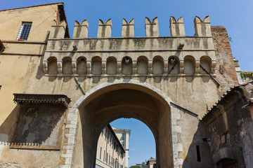 Fototapeta na wymiar Ruins of Porta Settimiana in city of Rome, Italy