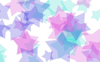 Multicolored translucent stars on a white background. Pink tones. 3D illustration