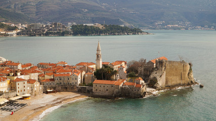 Budva harbor and old town in Montenegro.