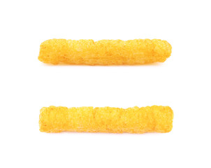 Single puffed cornmeal stick isolated