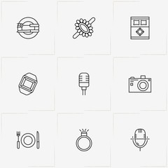 Wedding line icon set with bed, ring and cutlery