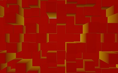 Abstract red elegant cube geometric background. Chaotically advanced rectangular bars. 3D Rendering, 3D illustration