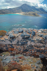 Imeri Gramvousa Island near island of Crete, Greece - view with Balos Lagoon and Tigani Rock on background