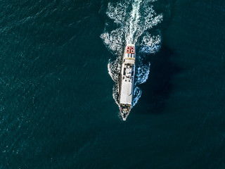 aerial view of cruise ship passing across the mediterranean sea isolated water texture