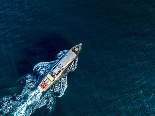 aerial view of cruise ship passing across the mediterranean sea isolated water texture