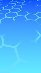 Translucent honeycomb on a gradient blue sky background. Perspective view on polygon look like honeycomb. Isometric geometry. Vertical image orientation. 3D illustration