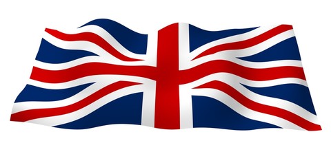 Waving flag of the Great Britain. British flag. United Kingdom of Great Britain and Northern Ireland. State symbol of the UK. 3D illustration