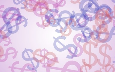 Multicolored translucent dollar signs on white background. Red tones. 3D illustration