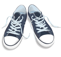 Sneakers top view. Realistic shoes vector illustration. Classic keds