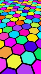Honeycomb multi-colored. Perspective view on polygon look like honeycomb. Wavy surface. Isometric geometry. 3D illustration