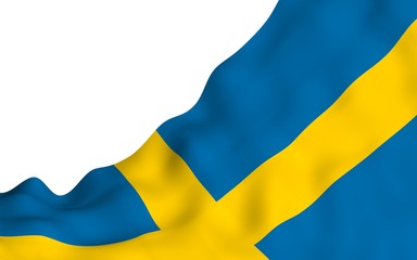 The flag of Sweden. Official state symbol of the Kingdom of Sweden. A blue field with a yellow Scandinavian cross that extends to the edges of the flag. 3d illustration