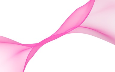 Abstract pink wave. Raster air background. Bright pink ribbon on white background. Pink scarf. Abstract smoke. 3D illustration