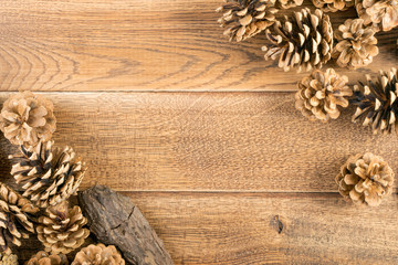 Pinecones Background or Pine Cones Texture on Wood