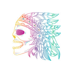 Line art hand drawing  skull of  Indian.