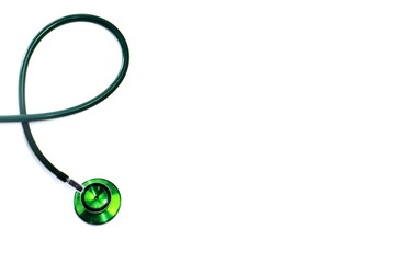 Green stethoscope. Stethoscope check heart .Stethoscope show good health and caring concept. 