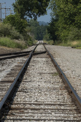 Fototapeta na wymiar Railroad tracks with turn
